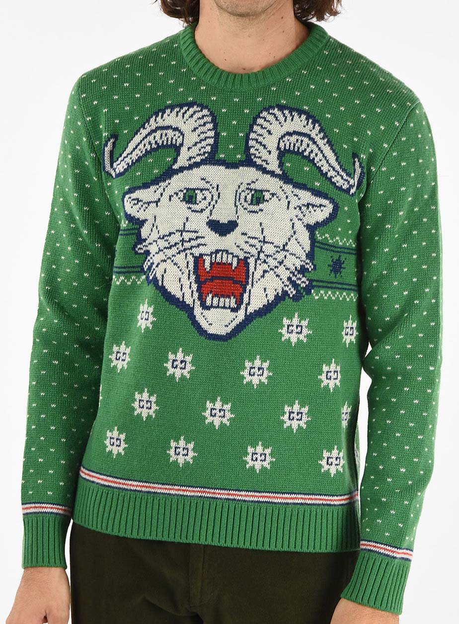 Gucci Embroidered Crew Neck Alpaca Green Sweater
