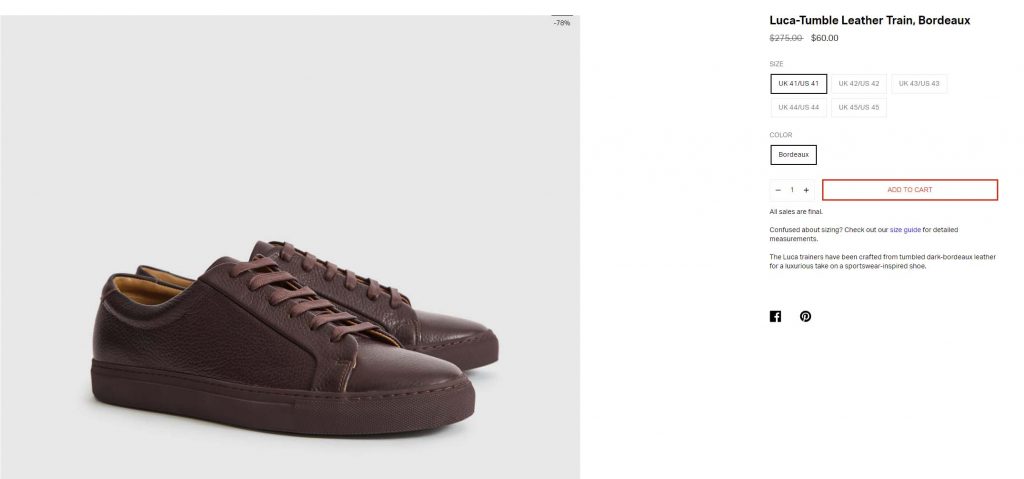Reiss Luca Tumble Leather Trainers Bordeaux