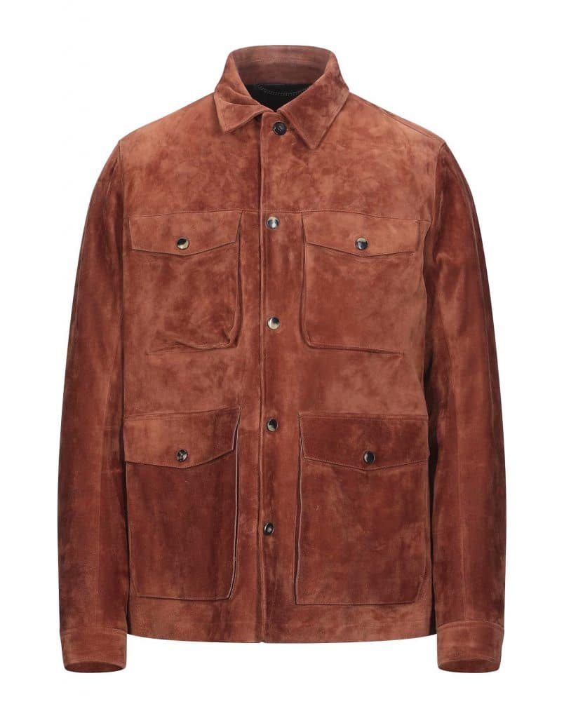Ajmone Suede 4 Pocket Leather Shirt Jacket Brown