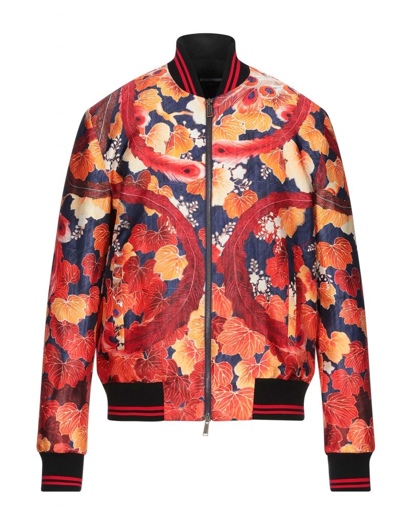 Dsquared2 Leaf Print Silk Bomber Jacket