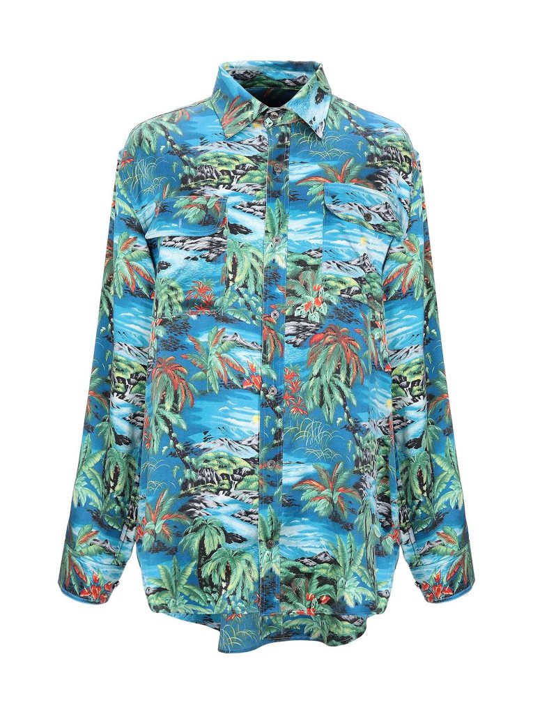Lost Daze Tropical Print Silk Button Down Shirt